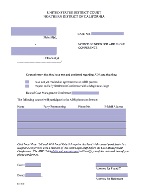 Notice of Need for ADR Phone Conference