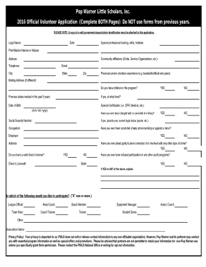 Pop Warner Volunteer Application
