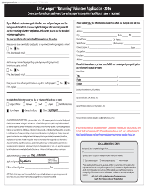 Little League Returning Volunteer Application
