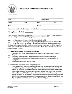 Application for Extended Foster Care