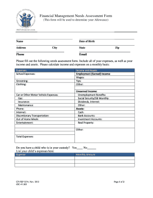 Financial Management Needs Assessment Form