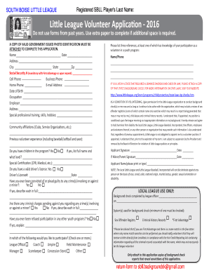 Little League Volunteer Application