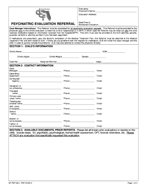 Psychiatric Evaluation Referral Form