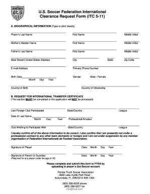 U.S. Soccer Federation International Clearance Request Form