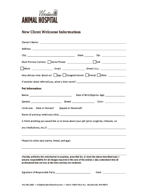 New Client Welcome Information Form