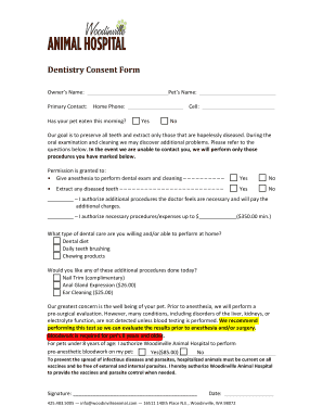 Pet Dental Consent Form
