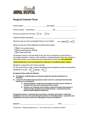 Surgical Consent Form for Pets