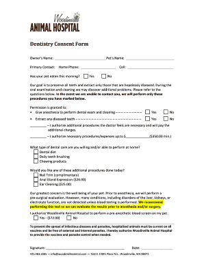 Pet Dental Consent Form