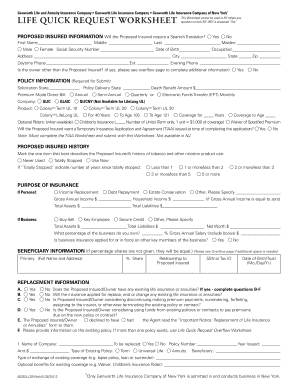Genworth Life Quick Request Worksheet