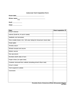 Fillable Online porschepark Autocross Tech Inspection Form ...