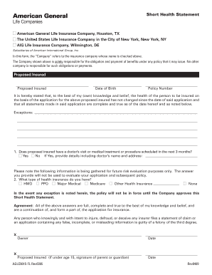 Short Health Statement for Life Insurance Application