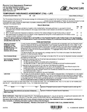 Temporary Insurance Agreement (TIA) - Life