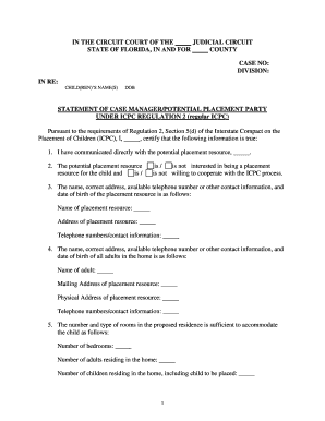 Statement of Case Manager for Child Placement