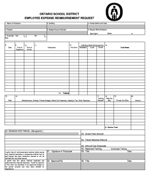 Ontario Employee Expense Reimbursement Request