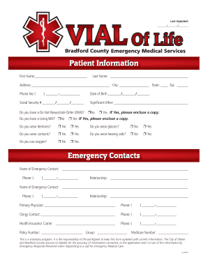 Vial of Life Medical Information Form
