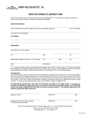 Summit Healthcare REIT Investor Change of Address Form