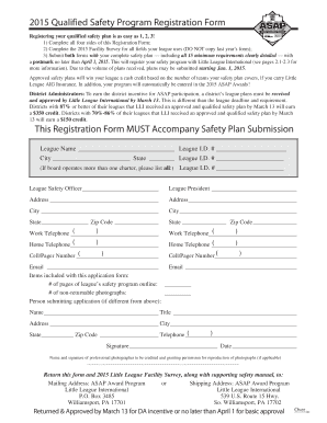2015 Little League Safety Program Registration Form