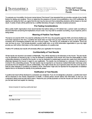 Transamerica Life Insurance HIV Testing Consent