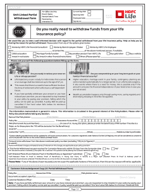 HDFC Life Partial Withdrawal Form