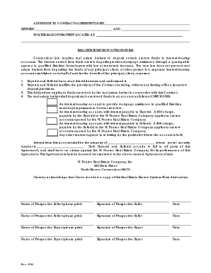 Real Estate Escrow Options Form Addendum