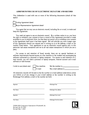 ADDENDUM FOR USE OF ELECTRONIC SIGNATURE AND RECORD