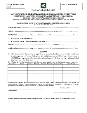Modulo di Esenzione Sanitaria E12