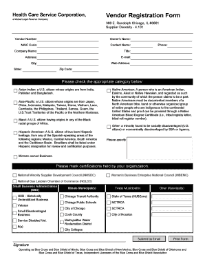 Health Care Service Corporation Vendor Registration Form