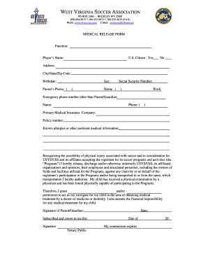 West Virginia Soccer Association Medical Release Form