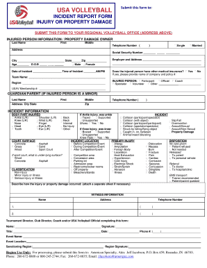USA Volleyball Incident Report Form