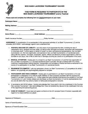 Boo Bash Lacrosse Tournament Waiver
