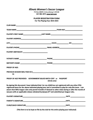 Illinois Women's Soccer League Player Registration Form