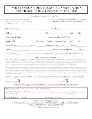 Williamson County Soccer Association Youth Registration Form