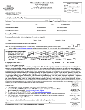 Alpharetta Activity Registration Form