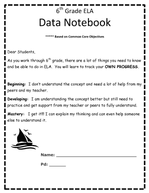 6th Grade ELA Data Notebook