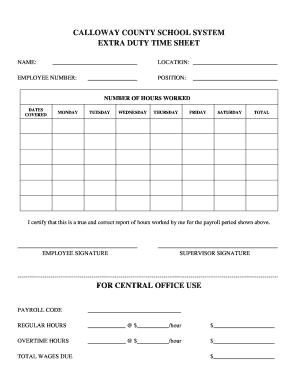 Calloway County School System Extra Duty Time Sheet