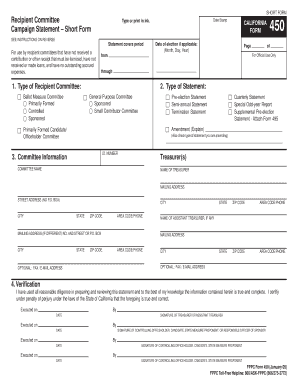 California Form 450 - Campaign Statement Short Form