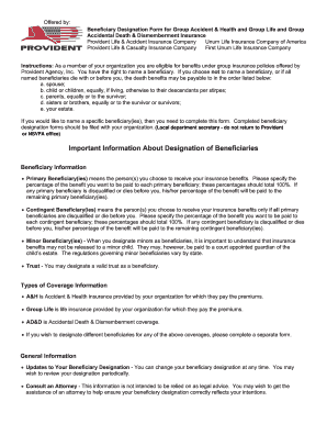 Beneficiary Designation Form for Group Insurance