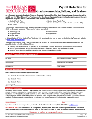 Payroll Deduction Form for Graduate Associates