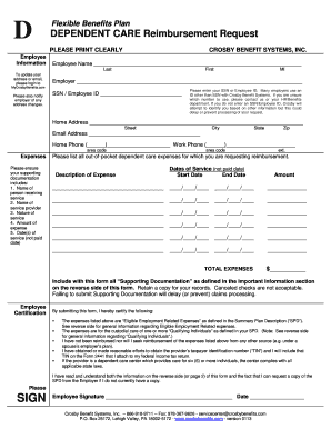 Dependent Care Reimbursement Request Form