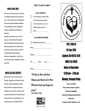 Otsego County Food Pantry Volunteer Form