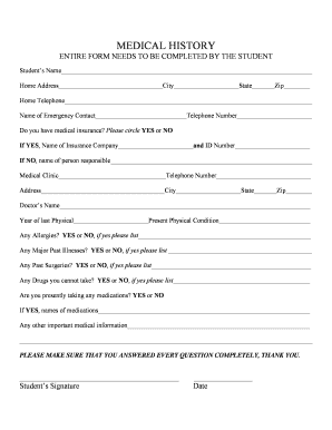 Student Medical History Form