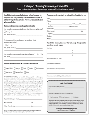 Little League Returning Volunteer Application