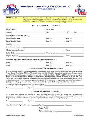 Minnesota Youth Soccer Liability Release Form