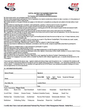 Pop Warner Code of Conduct Agreement