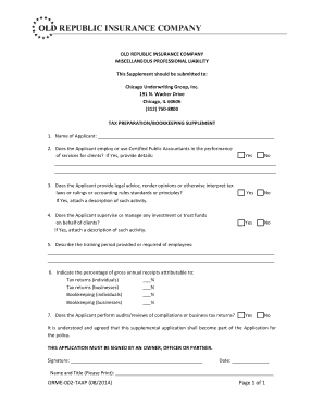 Tax Preparation Bookkeeping Supplement