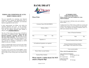 City of The Colony Auto Debit Authorization Form