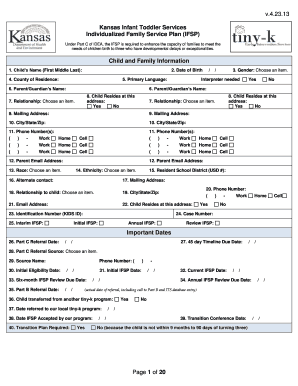 Kansas Infant Toddler Services Individualized Family Service Plan