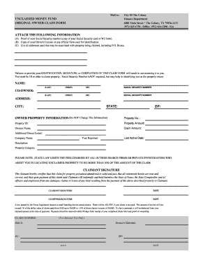 Texas Unclaimed Money Fund Claim Form