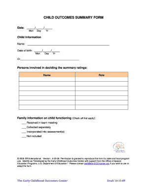 Child Outcomes Summary Form
