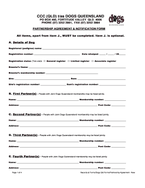 Queensland Dog Partnership Agreement Form